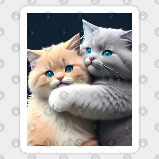 Adorable Kittens - Modern Digital Art Sticker by Ai-michiart